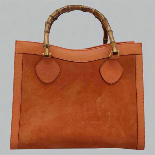 GUCCI Bamboo Hand Bag Suede Orange