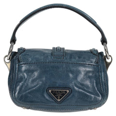 Prada Vitello Shine Sound Leather Two Way Bag Blue