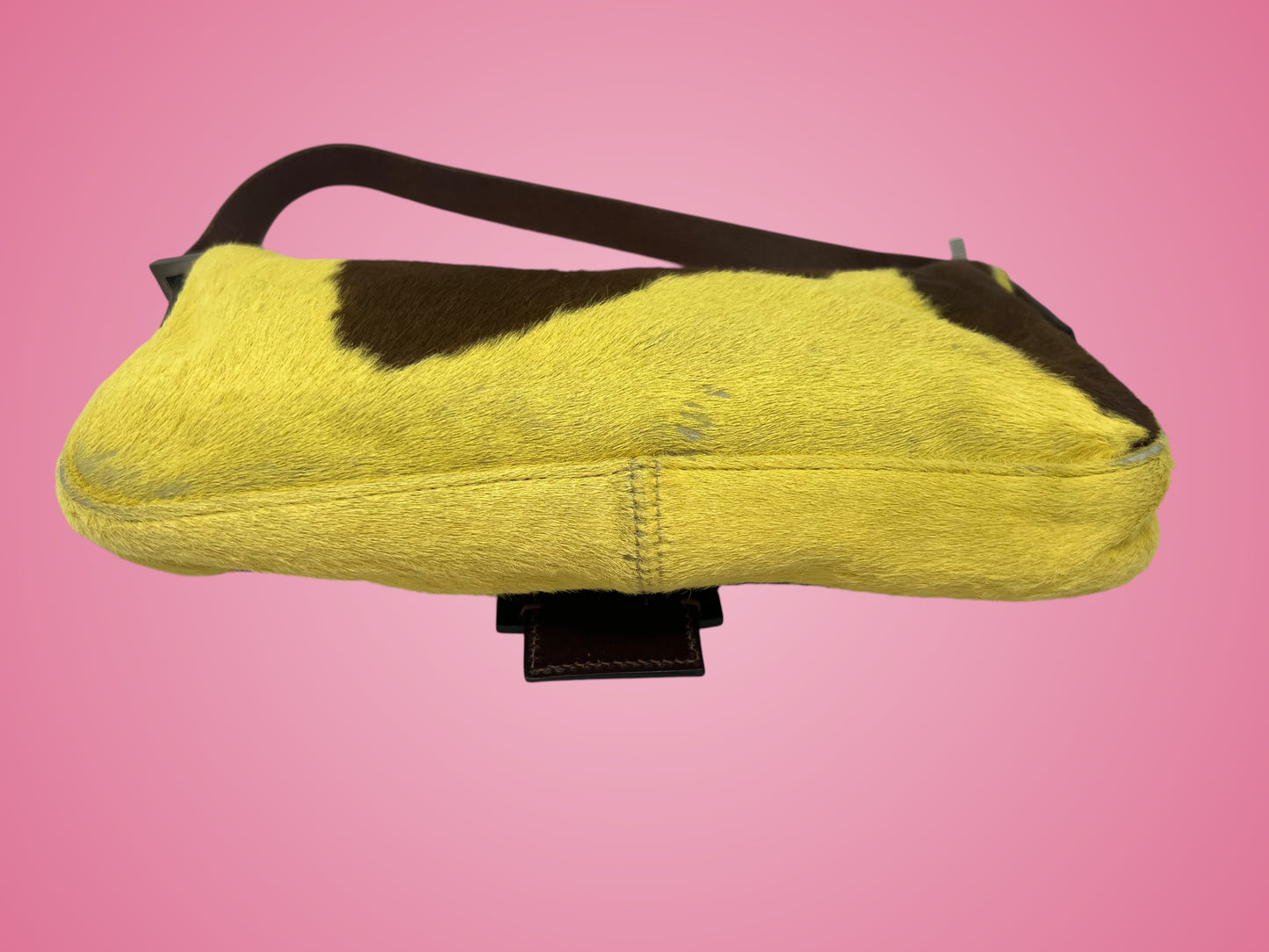 Fendi Baguette Cow Print Pony Hair Brown & Yellow