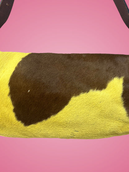 Fendi Baguette Cow Print Pony Hair Brown & Yellow