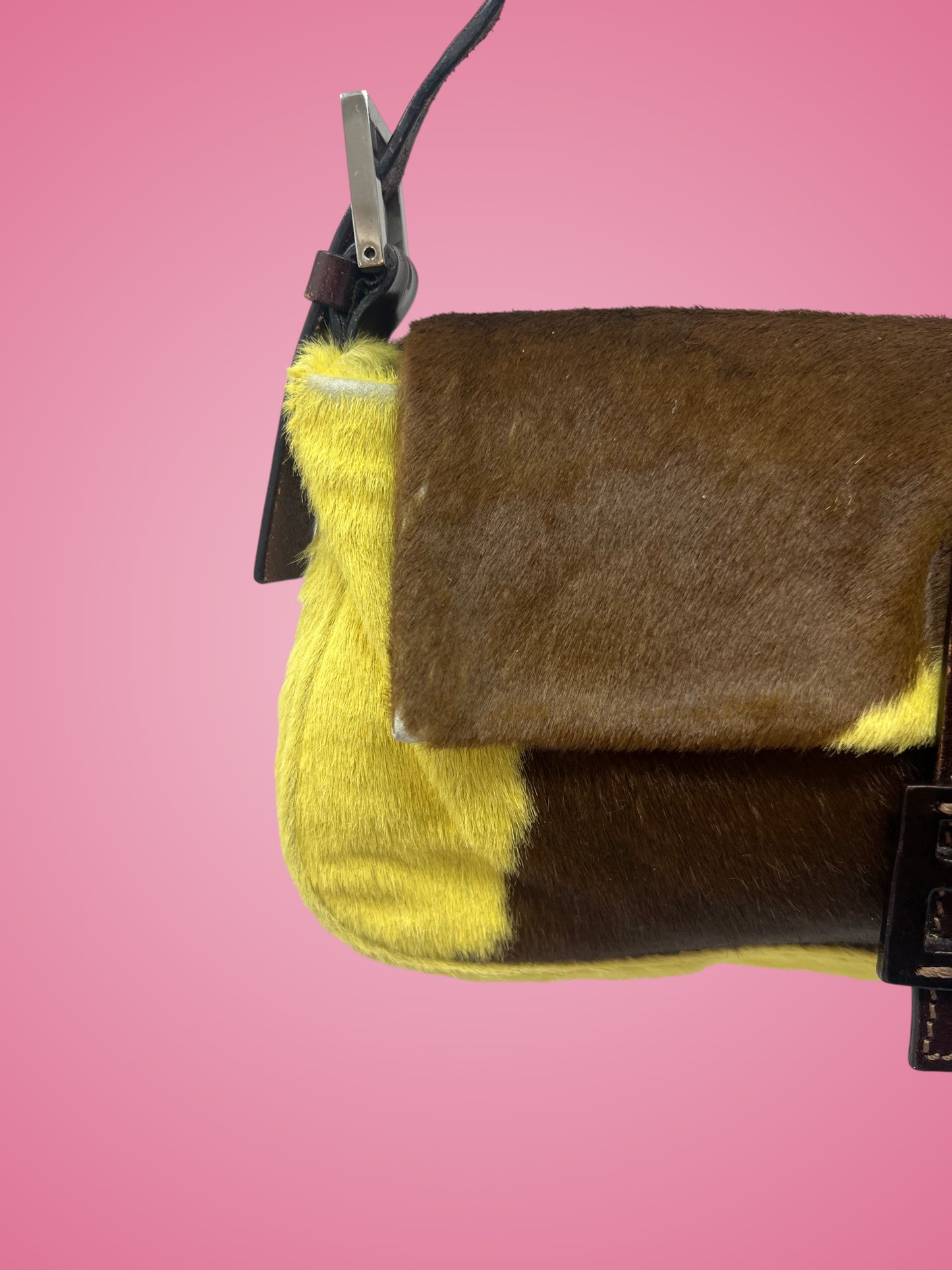 Fendi Baguette Cow Print Pony Hair Brown & Yellow