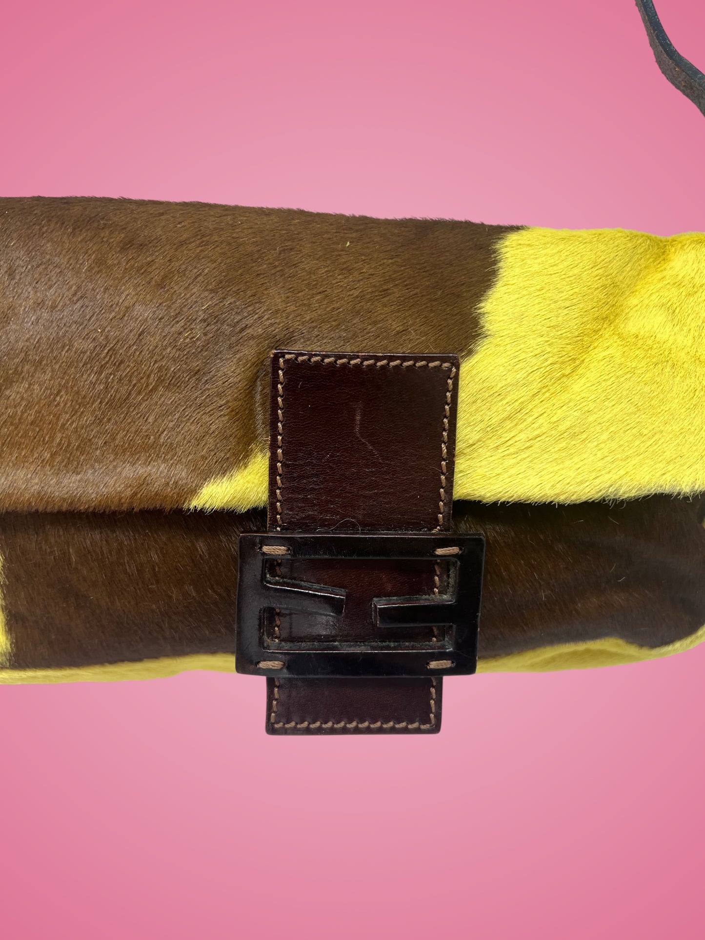 Fendi Baguette Cow Print Pony Hair Brown & Yellow