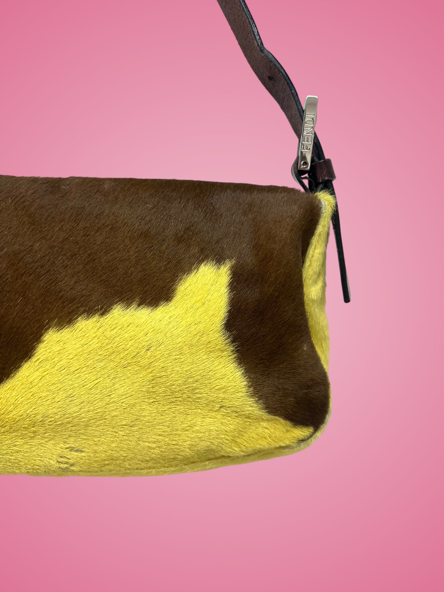 Fendi Baguette Cow Print Pony Hair Brown & Yellow