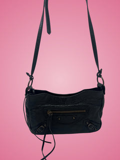 Balenciaga Moto Hip Crossbody Bag Black Leather