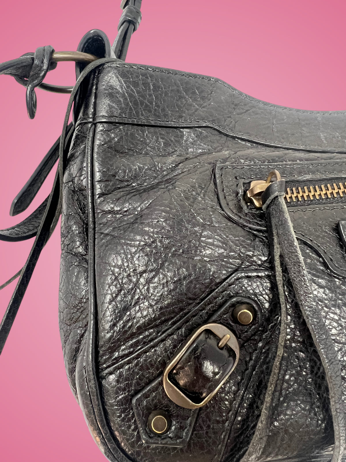 Balenciaga Moto Hip Crossbody Bag Black Leather