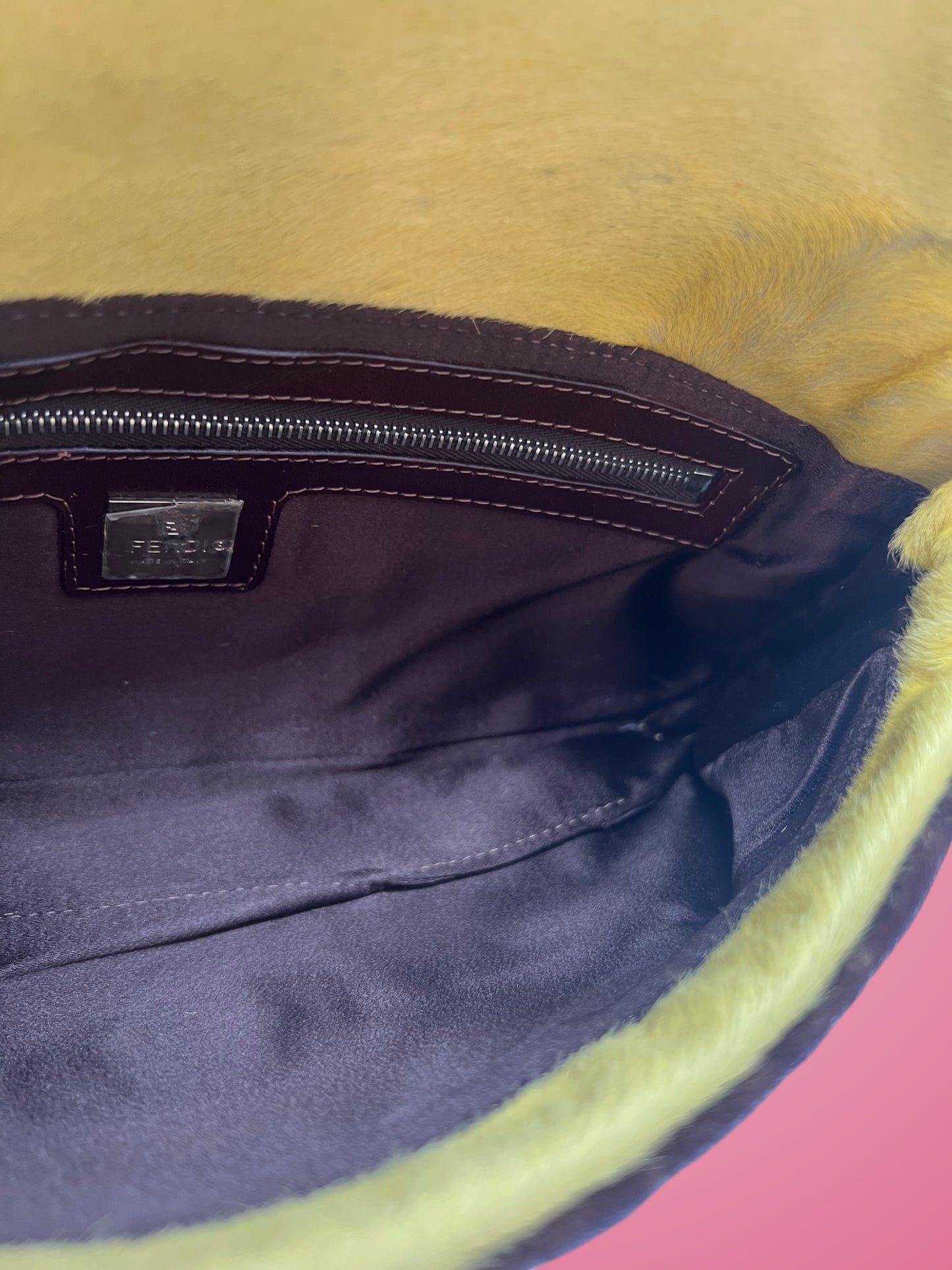 Fendi Baguette Cow Print Pony Hair Brown & Yellow