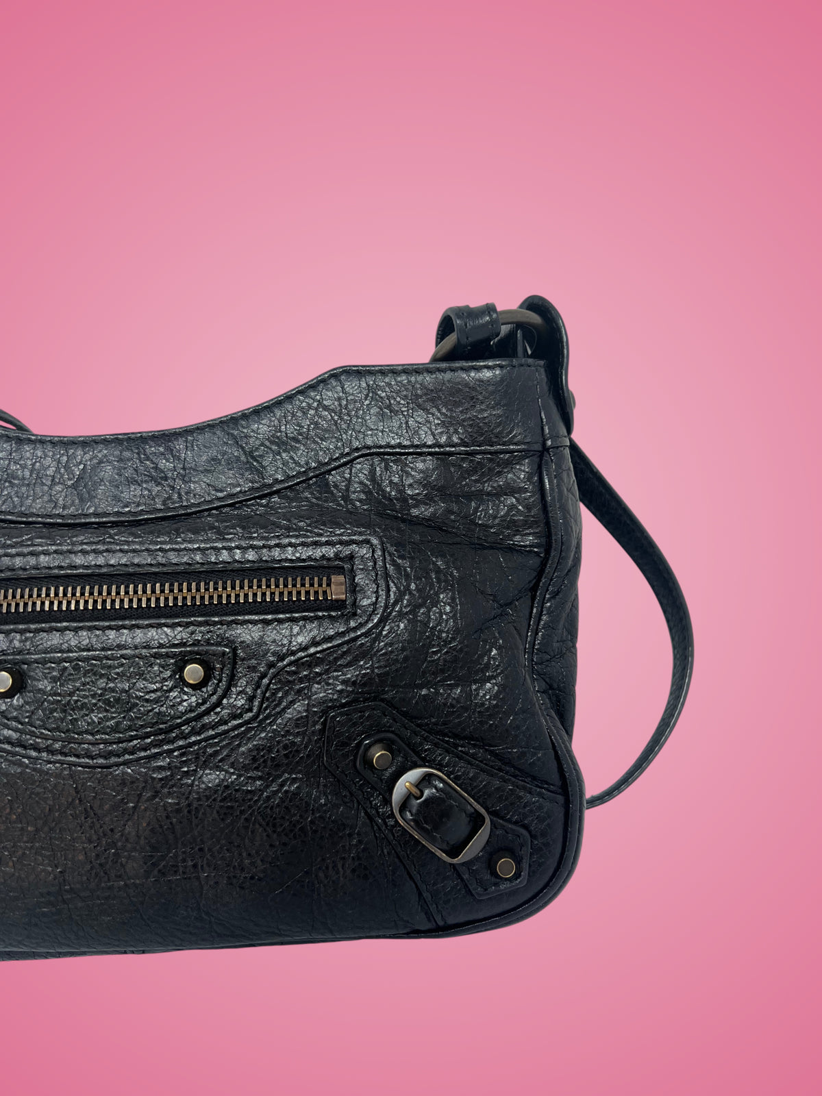 Balenciaga Moto Hip Crossbody Bag Black Leather