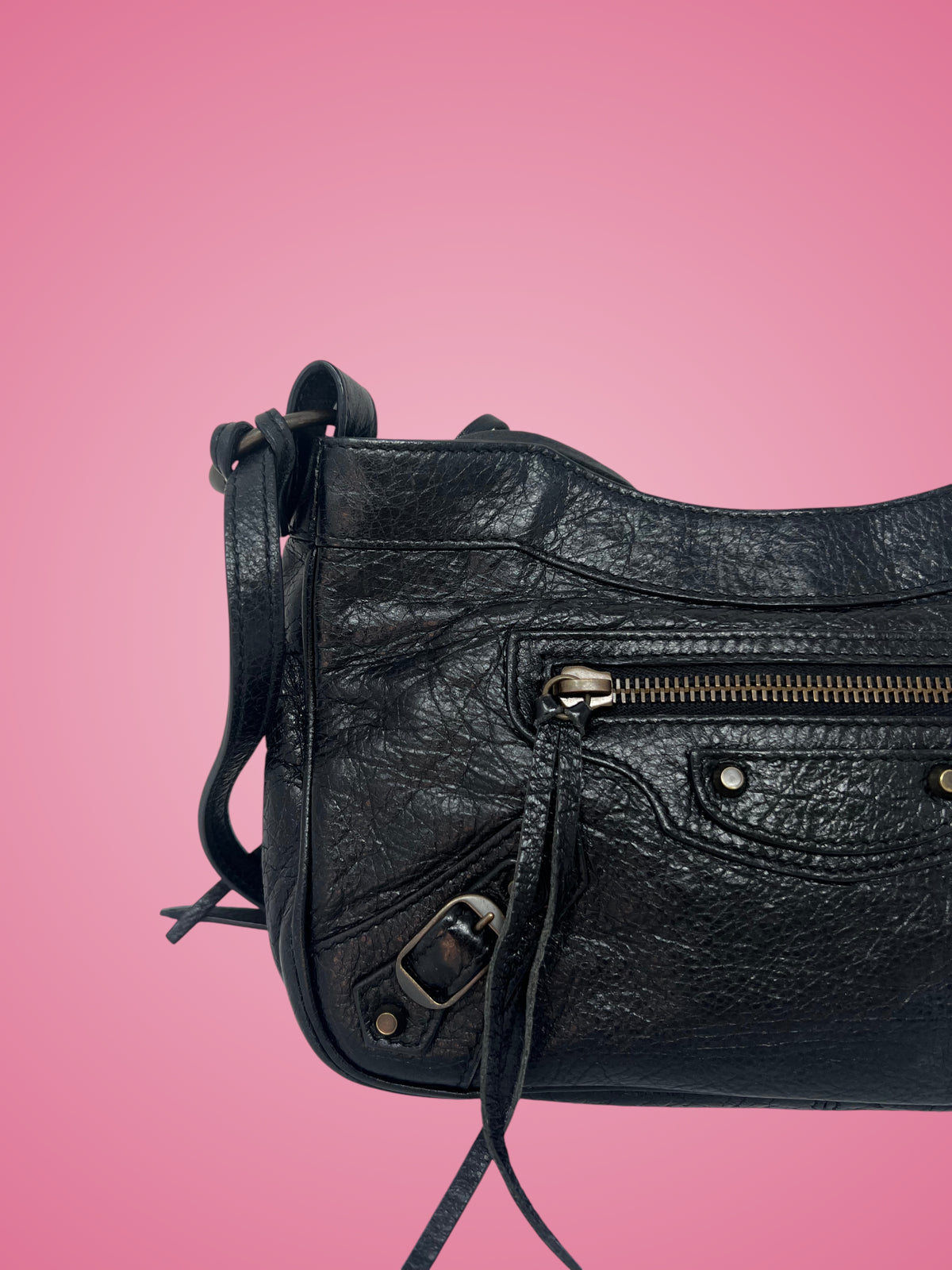 Balenciaga Moto Hip Crossbody Bag Black Leather