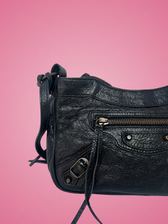 Balenciaga Moto Hip Crossbody Bag Black Leather