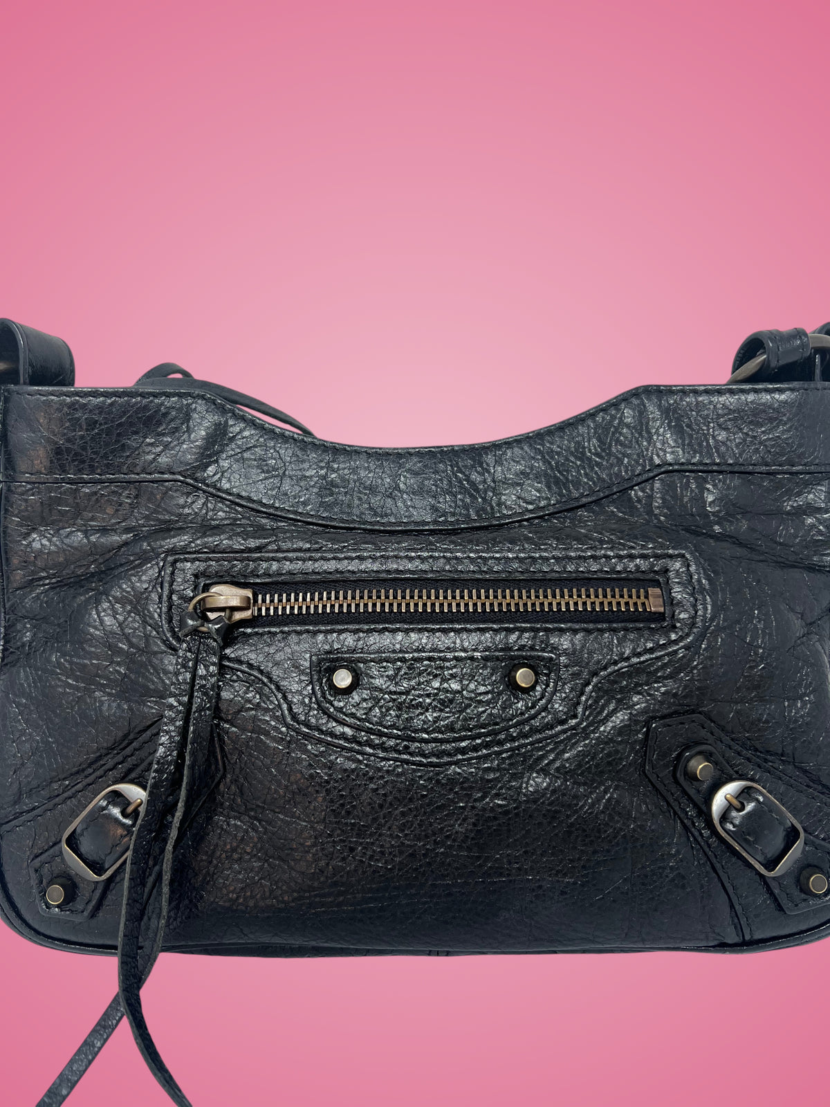 Balenciaga Moto Hip Crossbody Bag Black Leather