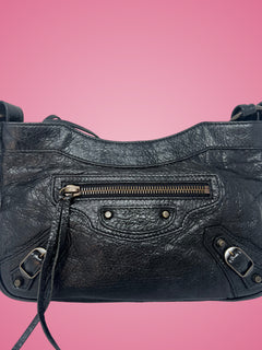 Balenciaga Moto Hip Crossbody Bag Black Leather