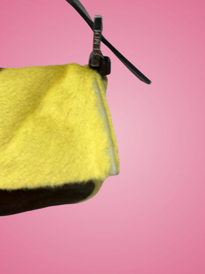 Fendi Baguette Cow Print Pony Hair Brown & Yellow