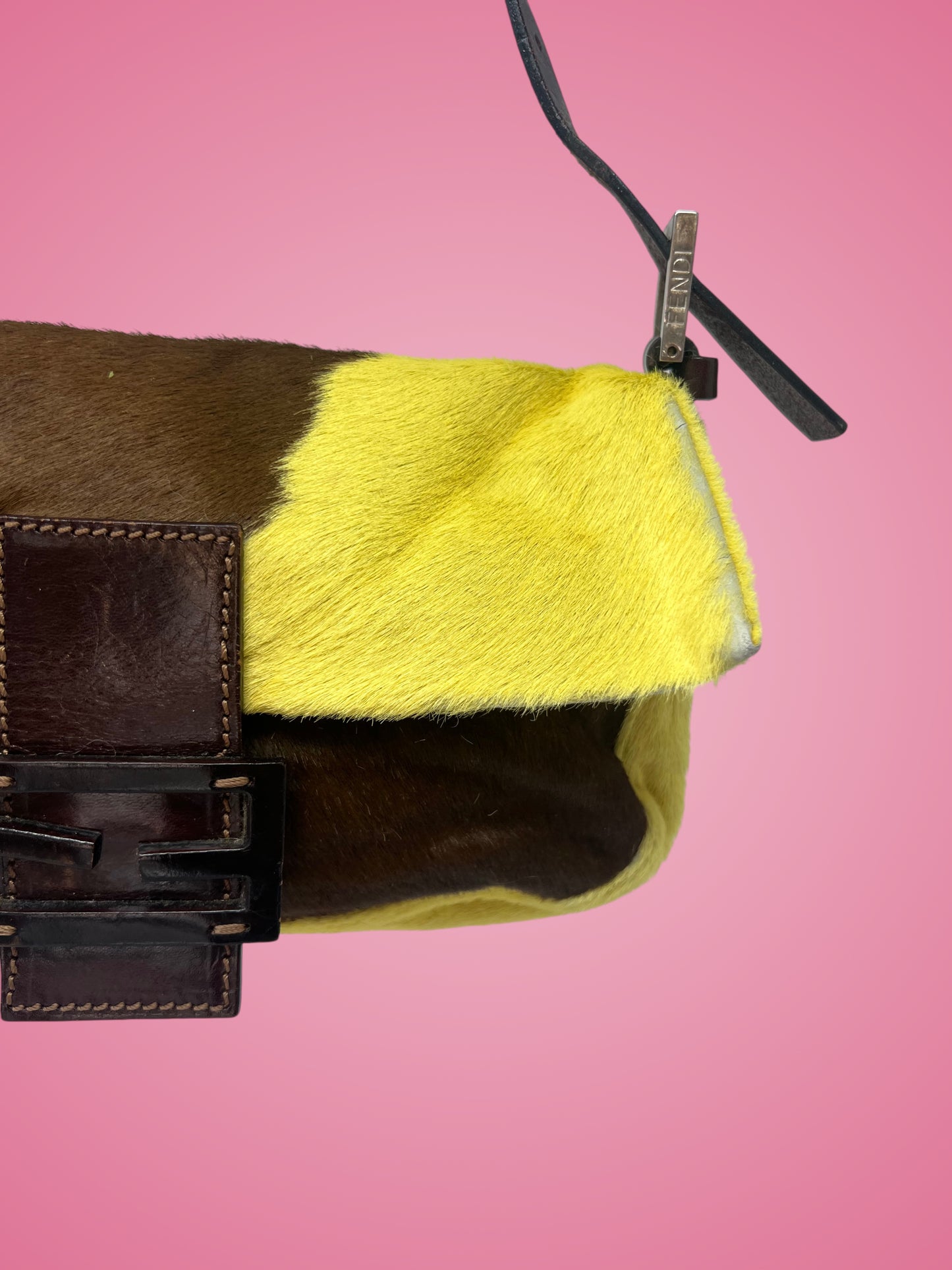 Fendi Baguette Cow Print Pony Hair Brown & Yellow