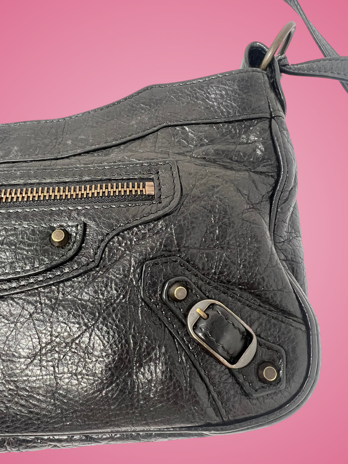 Balenciaga Moto Hip Crossbody Bag Black Leather