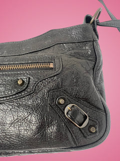 Balenciaga Moto Hip Crossbody Bag Black Leather