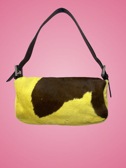 Fendi Baguette Cow Print Pony Hair Brown & Yellow