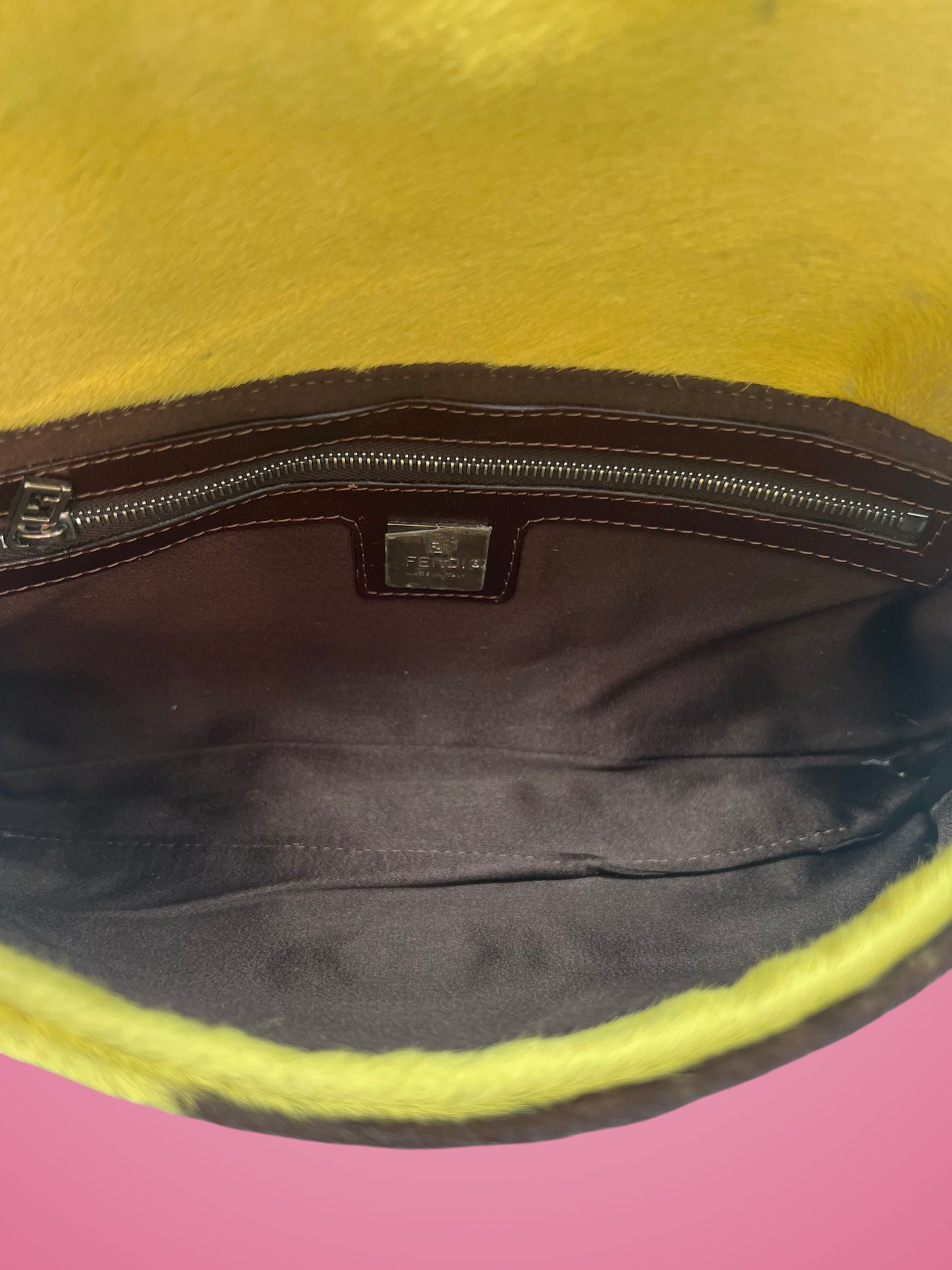 Fendi Baguette Cow Print Pony Hair Brown & Yellow