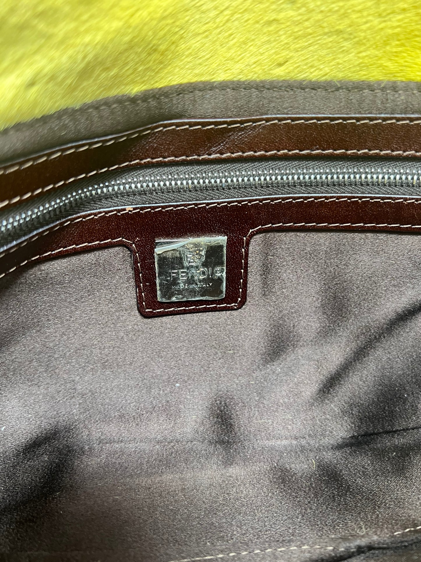 Fendi Baguette Cow Print Pony Hair Brown & Yellow