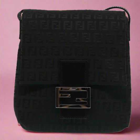 Fendi Zucchino Canvas Crossbody Bag Black