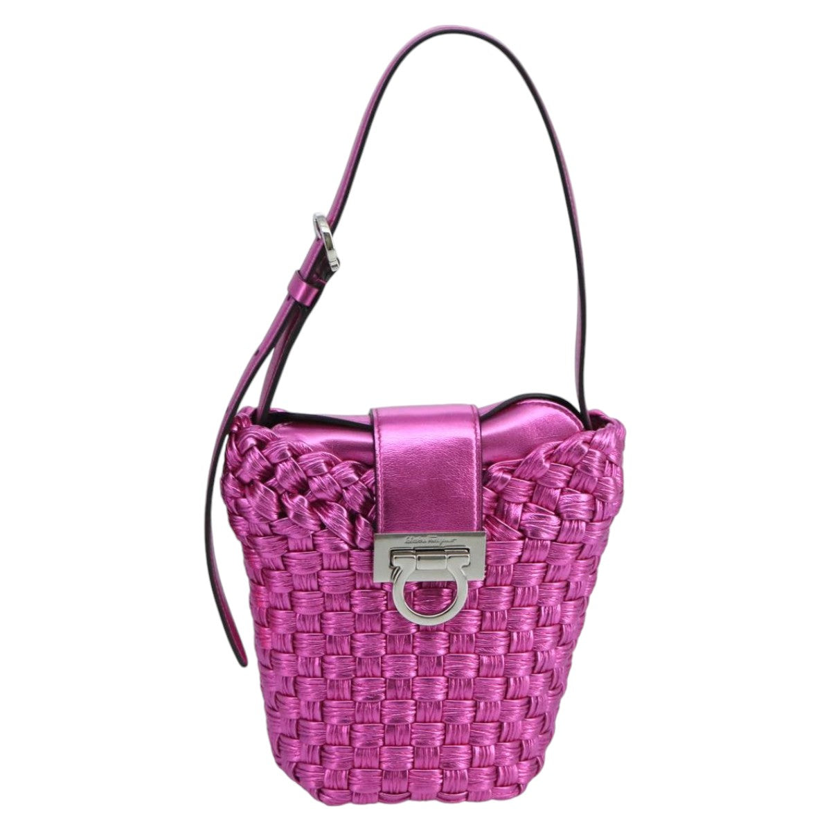 Salvatore Ferragamo Trifolio Bucket Bag in Fuchsia Woven Leather