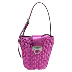 Salvatore Ferragamo Trifolio Bucket Bag in Fuchsia Woven Leather