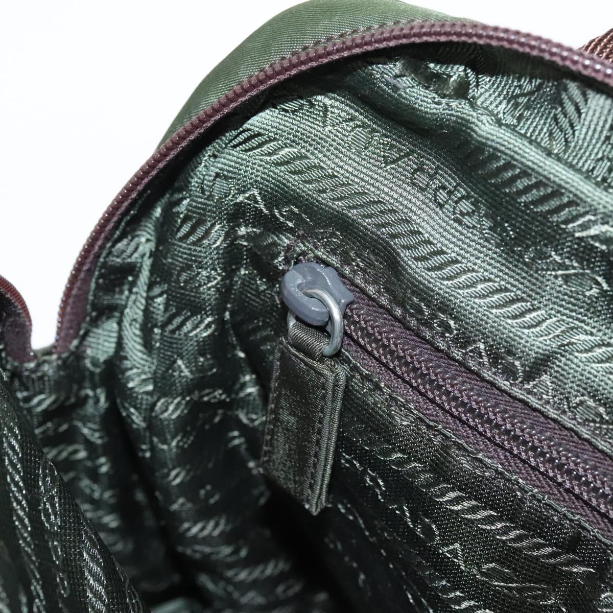 Prada Hand Bag Nylon Khaki Silver