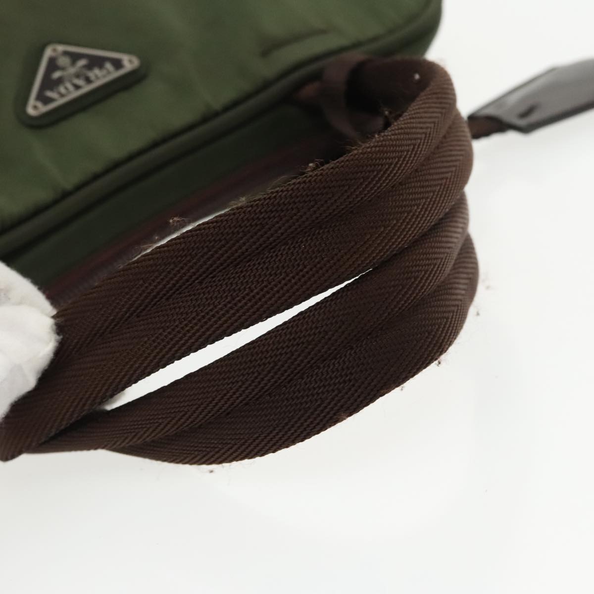 Prada Hand Bag Nylon Khaki Silver