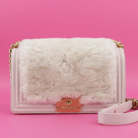 Chanel Boy Flap Bag Fur with Leather