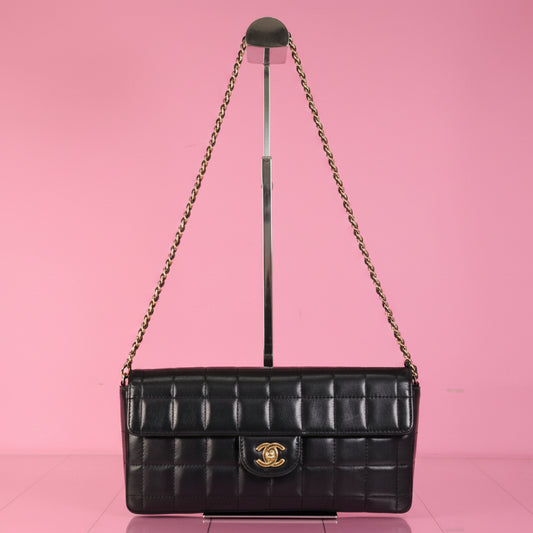 Chanel East West Chocolate Bar Bag Black Lambskin